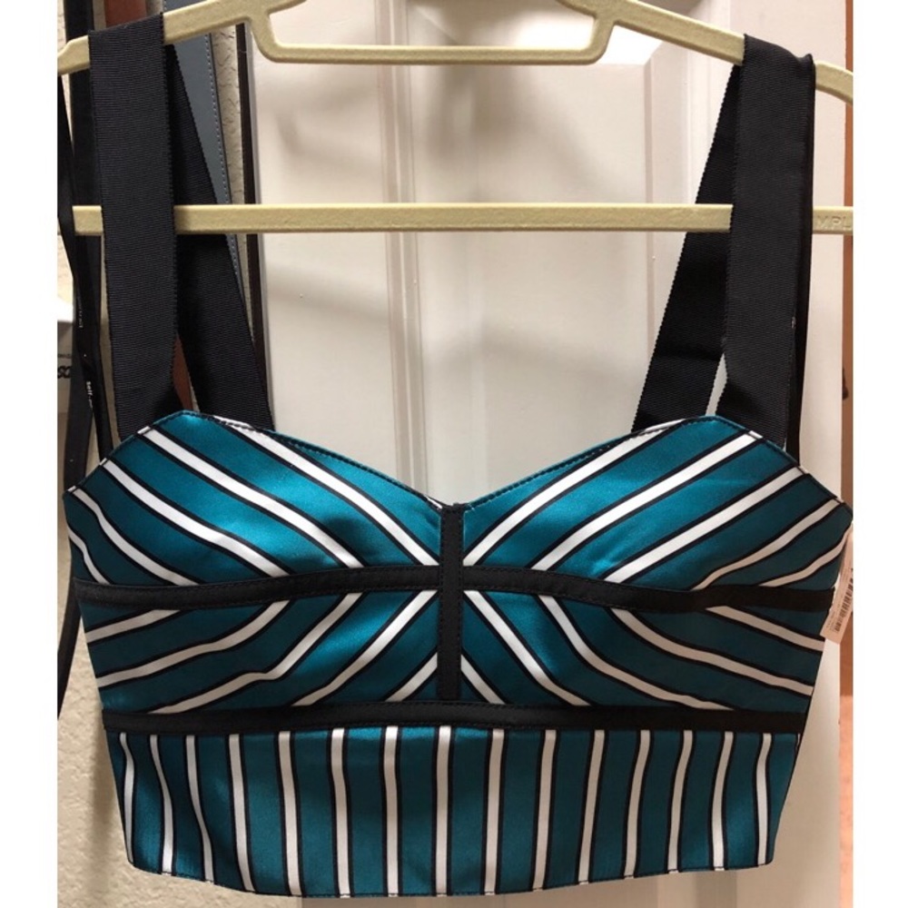 Self Portrait green stripe satin crop top